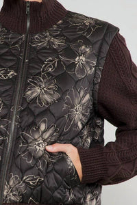 Current Air - Floral Quilted Sweater Mixed Media Jacket