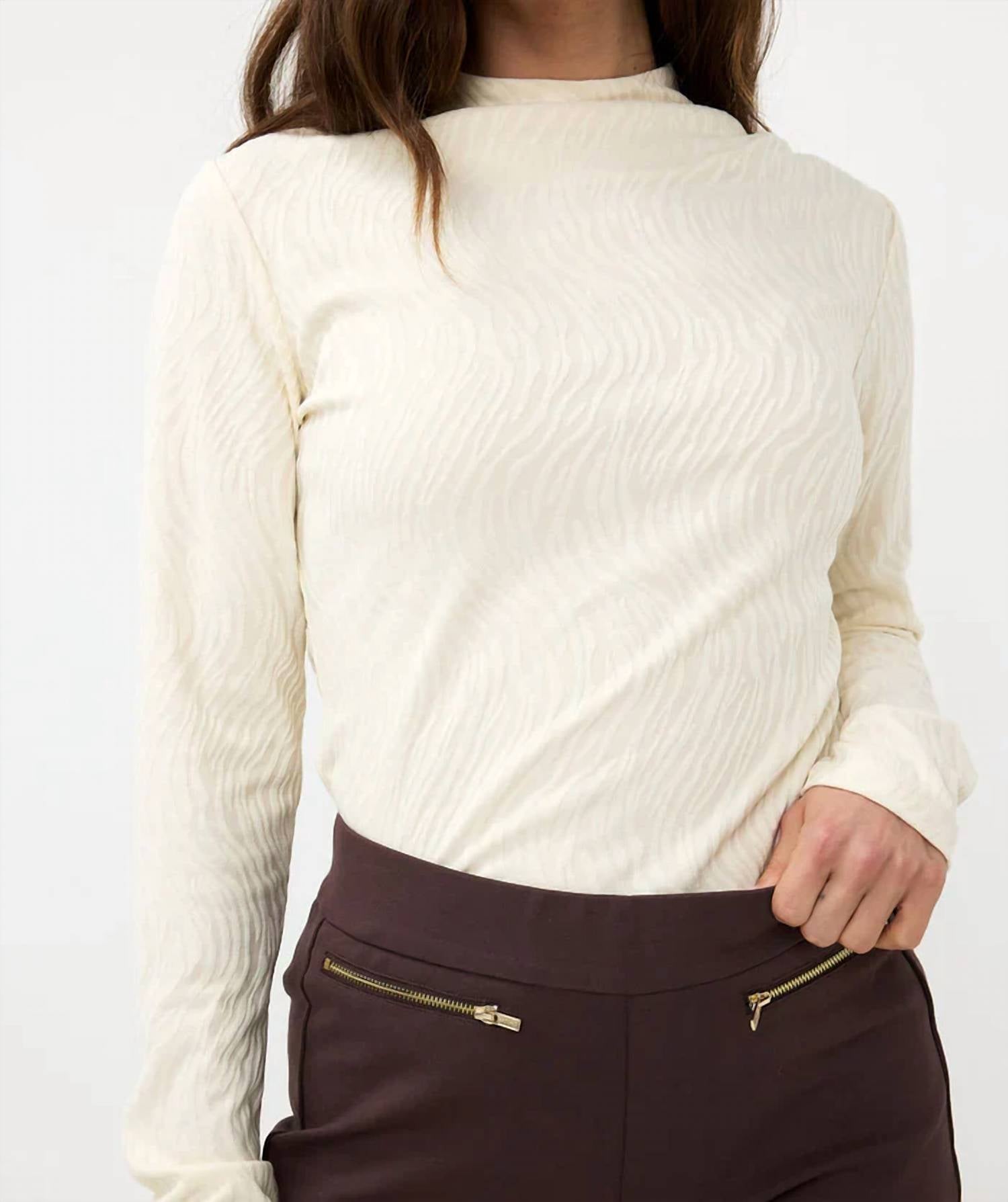 Esqualo - Blenda Burnout Animal Print Turtleneck Top