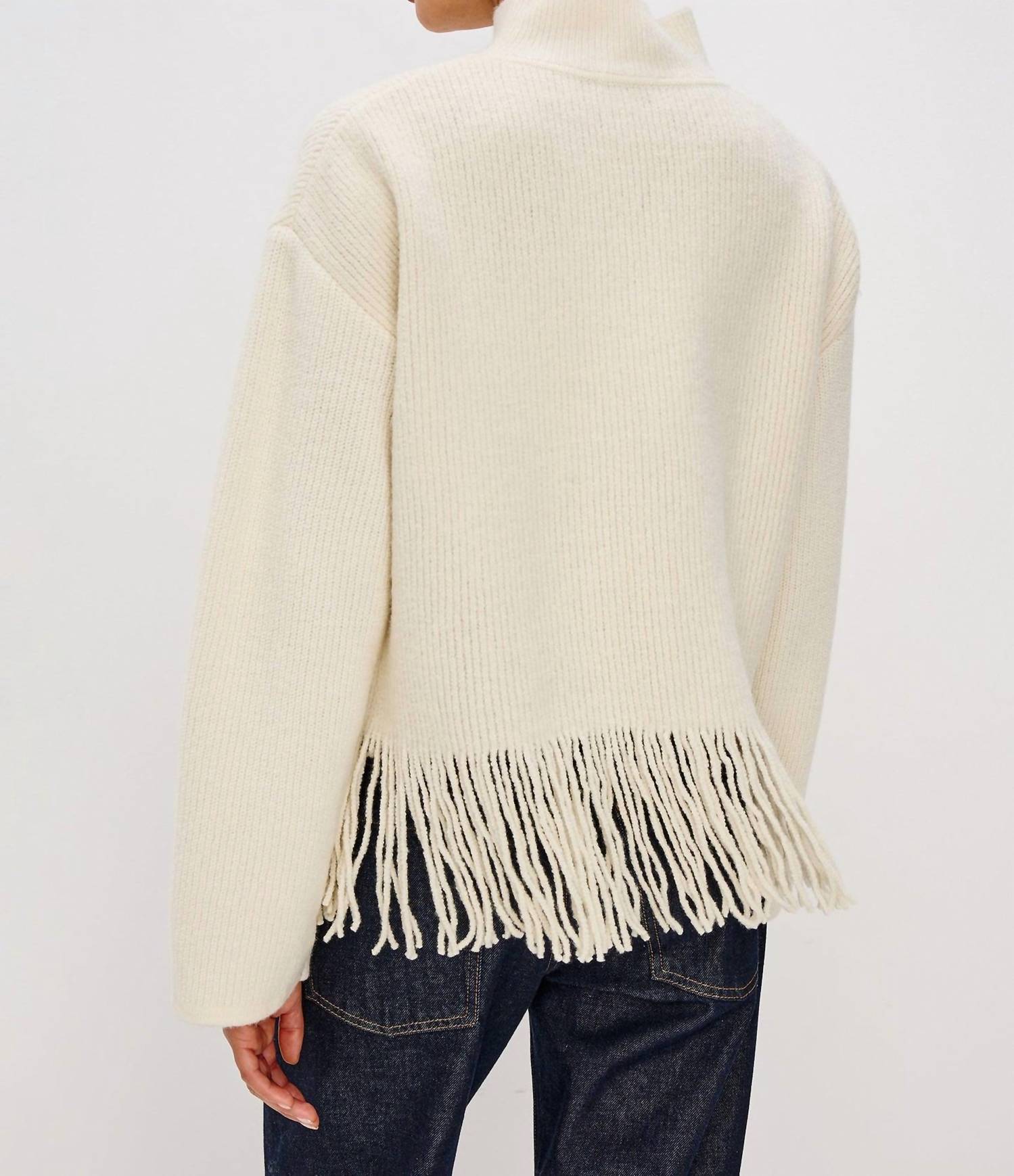 Rails Lise Fringe Mock-neck Sweater in ivory - women's sweater - alternate view