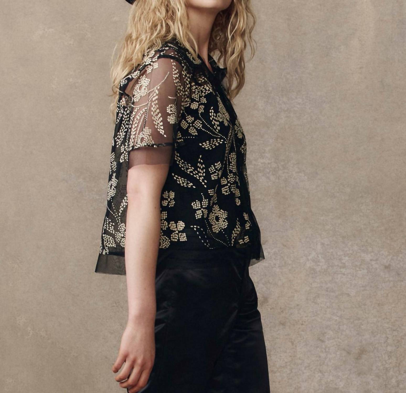 THE GREAT. Cotillion Top in brocade floral 1 - women's t-shirt - alternate view