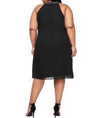 Halter Braid Bead Neck Chiffon Dress