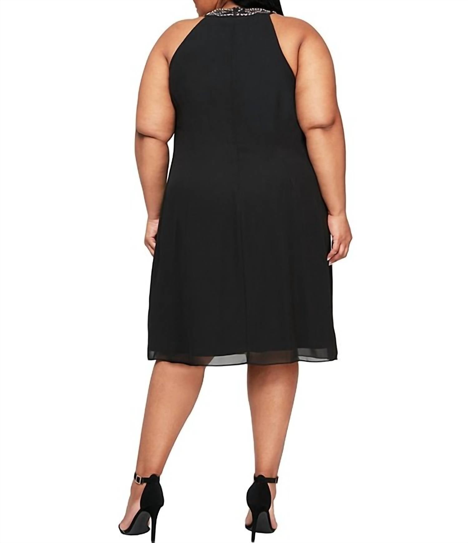 Halter Braid Bead Neck Chiffon Dress