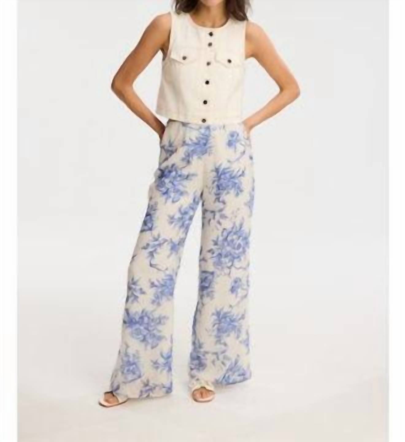 Allison Meli Wide Leg Pants in blue floral - women's pants - alternate view