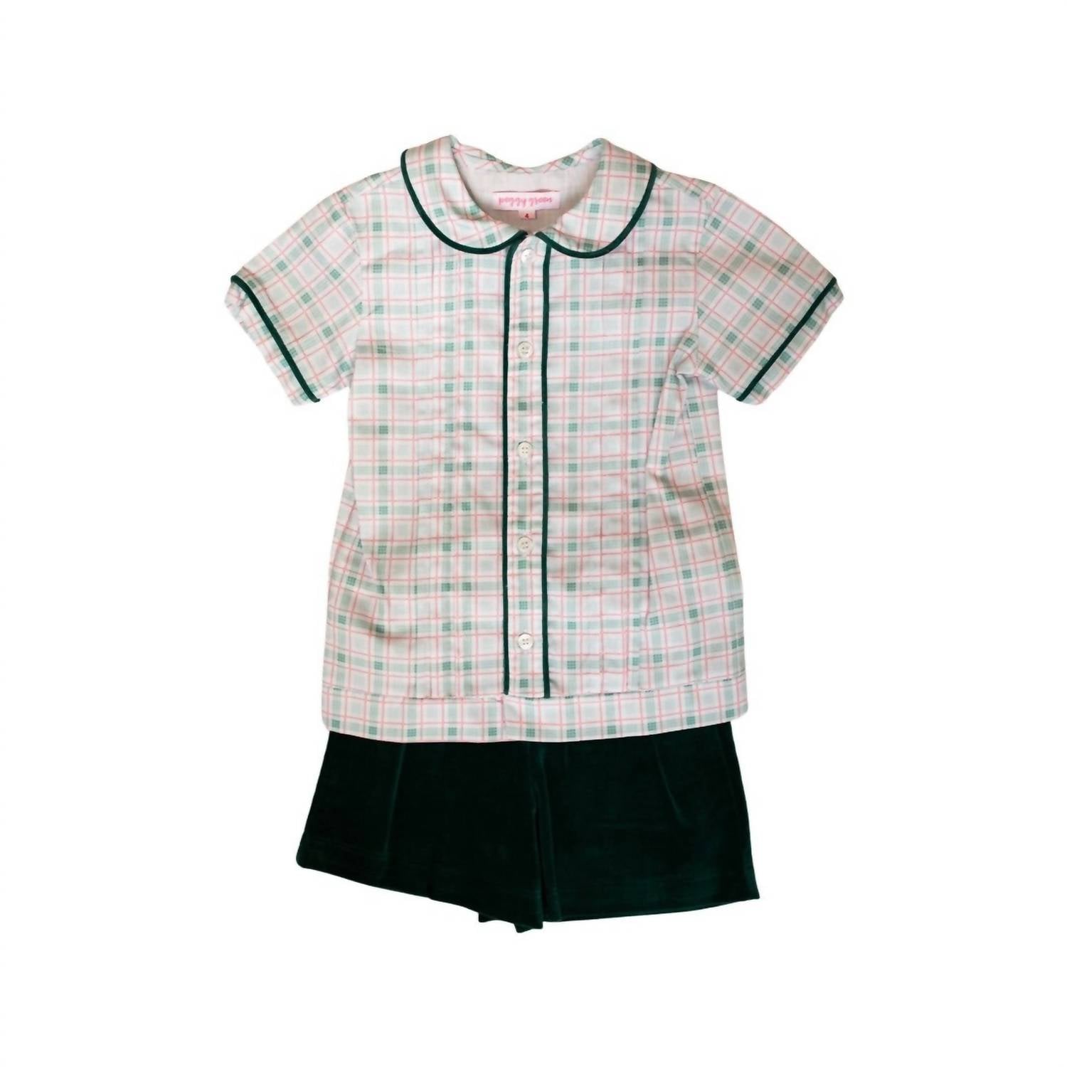 Percy & Tyne Boy's Velvet Plaid Short Set in green - item