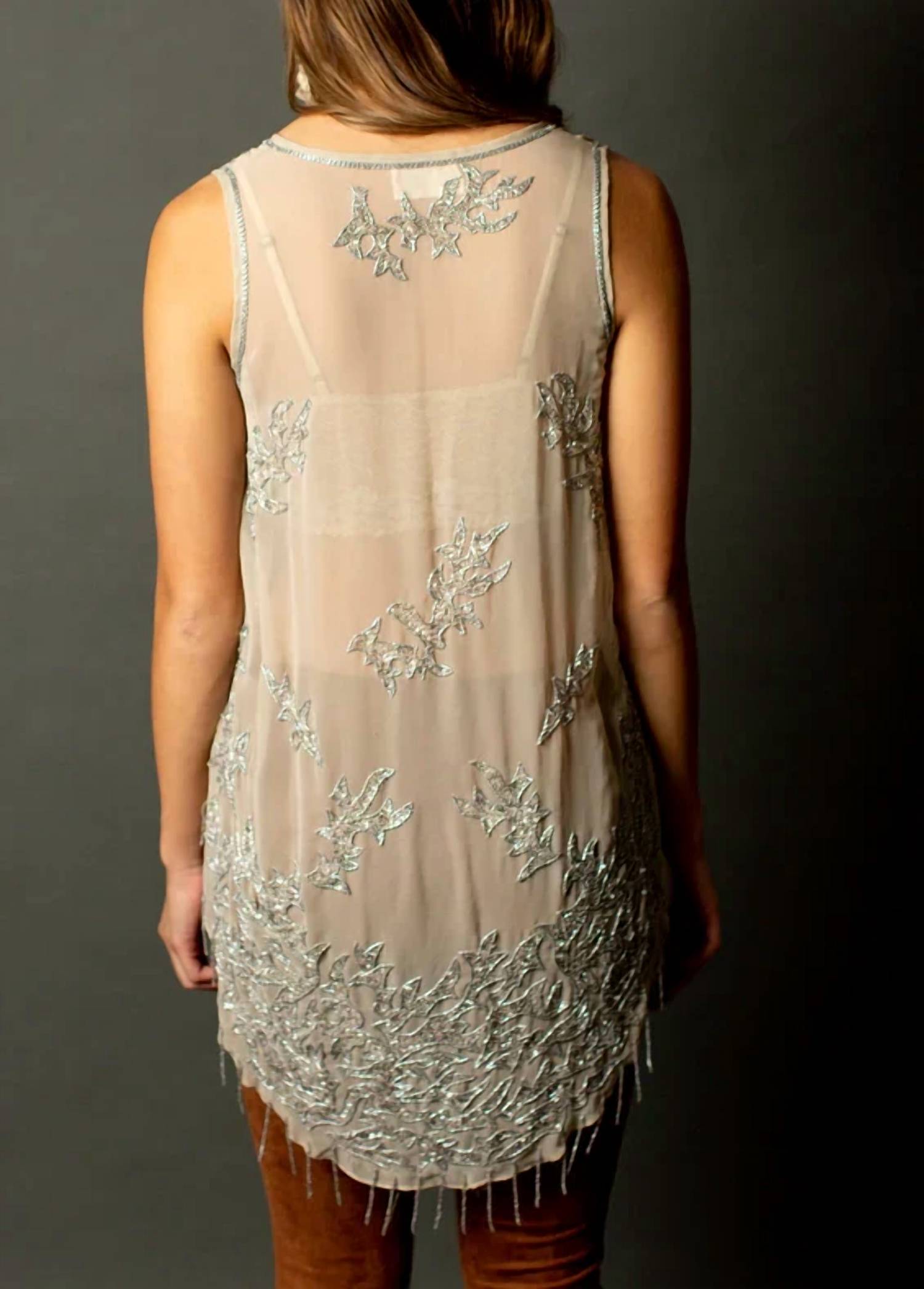 Joyfolie - Alori Beaded Chiffon Tunic Top