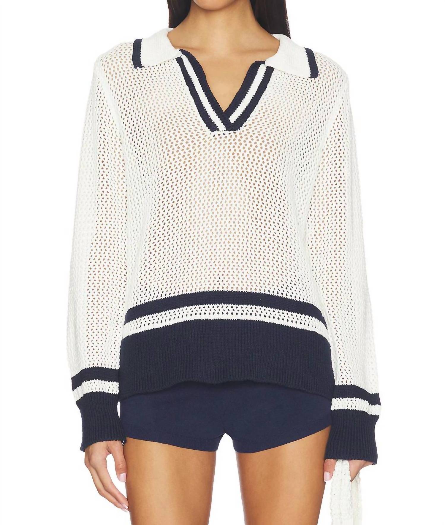 Bobi - Polo Cropped Stripe Sweater