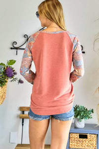 Adora - Round Neck Color Block Sleeve Fitted Top