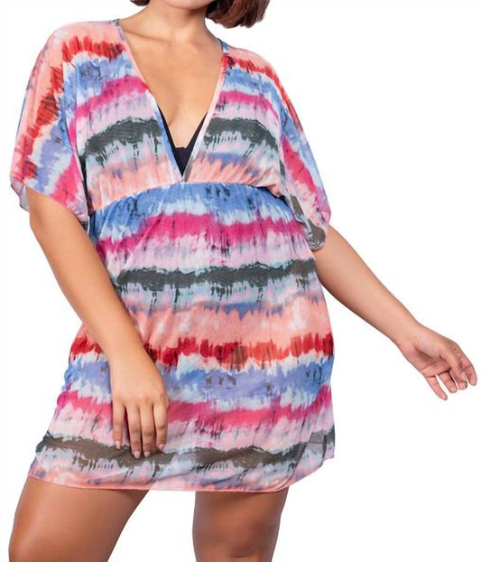 Jordan Taylor - V-neck Dolman Sleeve Tie Dye Tunic