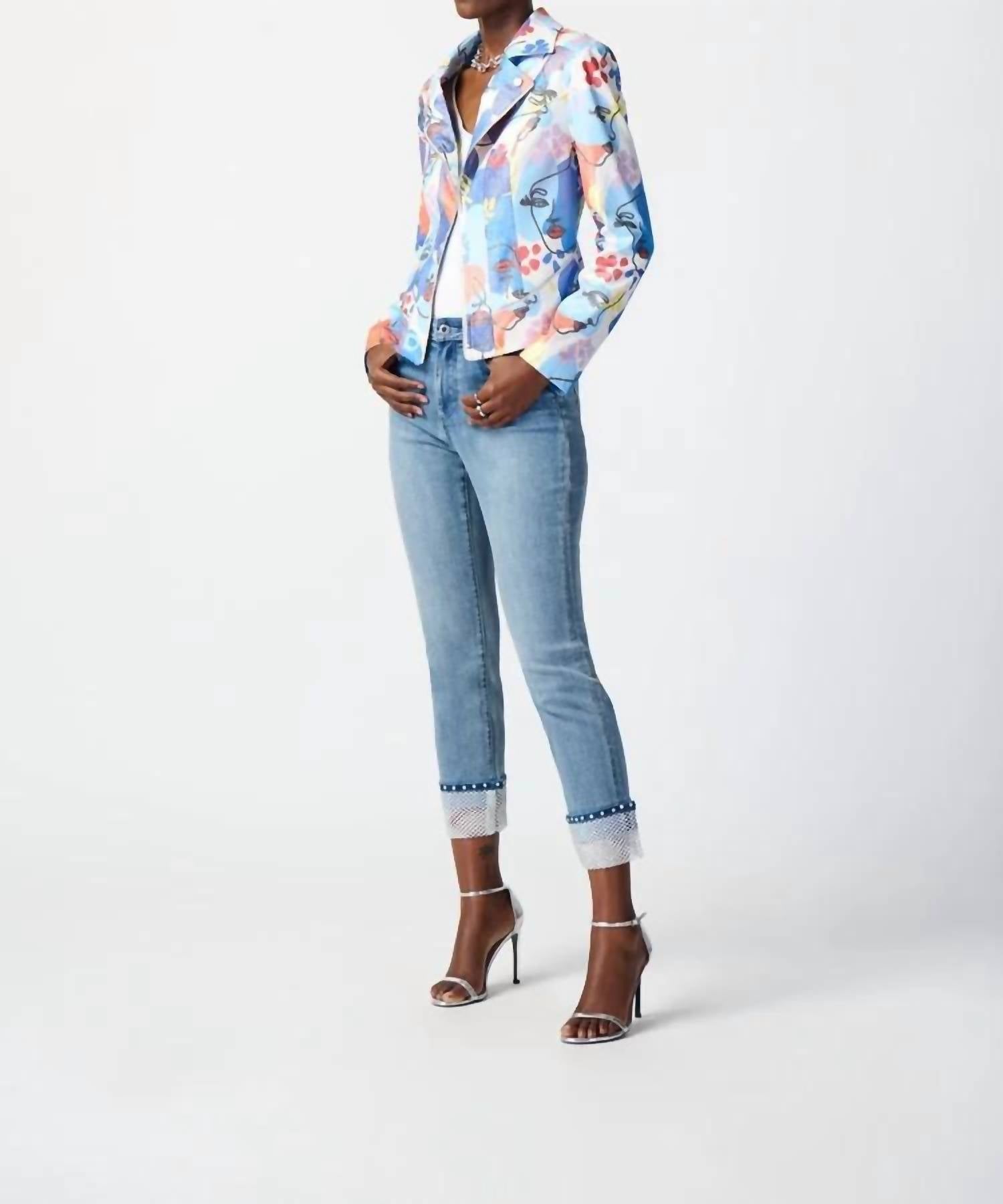 Joseph Ribkoff - Faye Face Print Faux Suede Moto Jacket