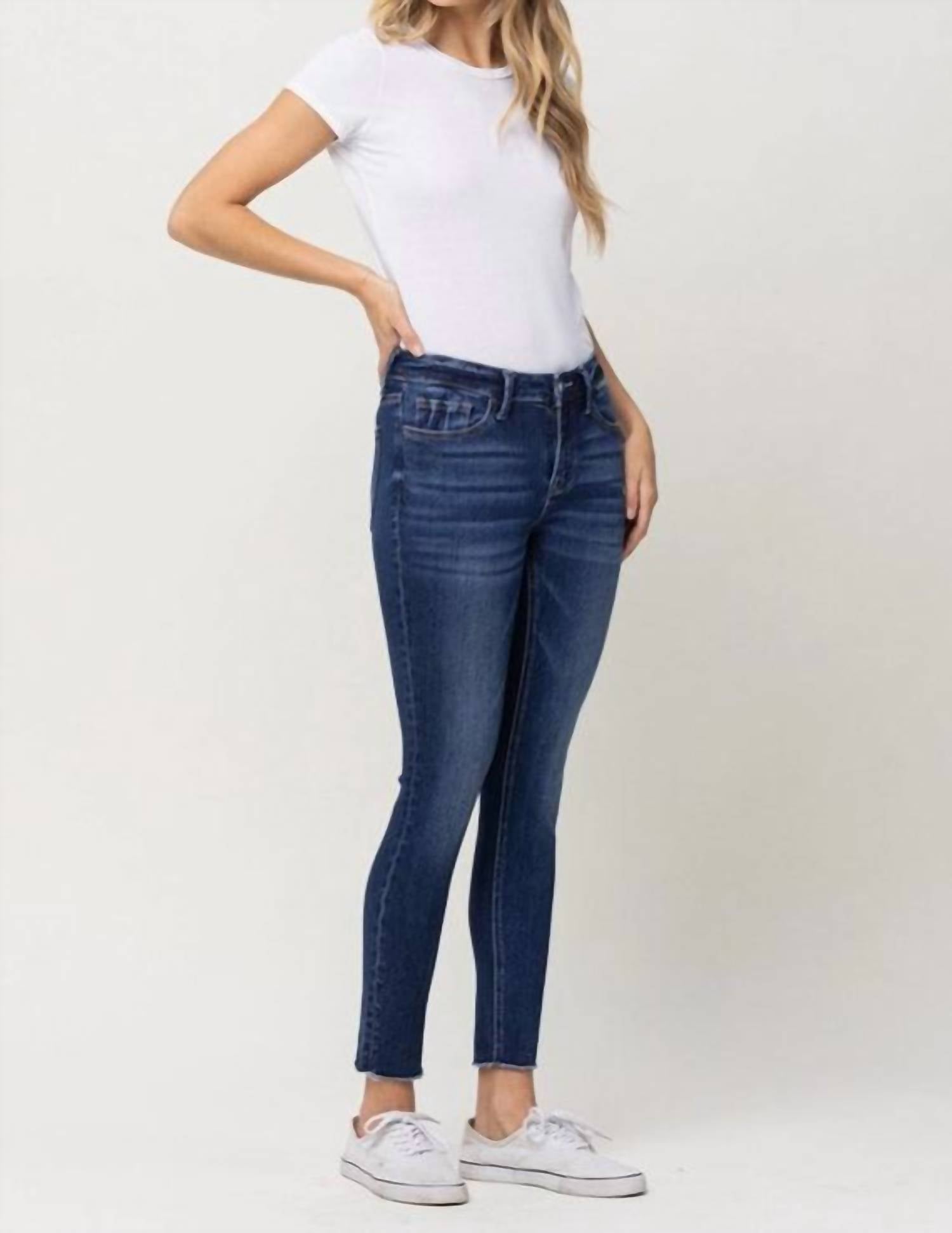 Faherty Mid Rise Crop Skinny Jeans in blue - women's jeans - detail view
