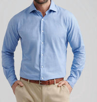 PETER MILLAR Highlands Soft Twill Cotton Shirt in blue - men's long sleeve top