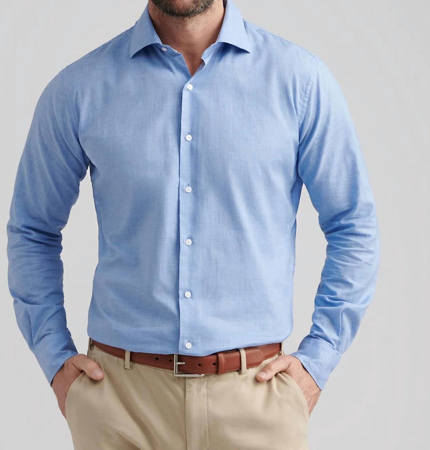 PETER MILLAR Highlands Soft Twill Cotton Shirt in blue - men's long sleeve top