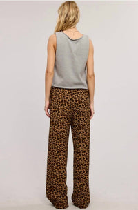 Mimosa Plaid Flannel Contrast Waistband Leopard Boxer Pant in grey - women's pants - detail view