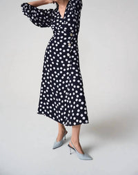 Joseph Ribkoff - Polka Dot Puff Sleeves Wrap Dress