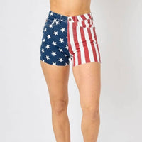 Judy Blue - High-waist American Flag Fray Hem Shorts