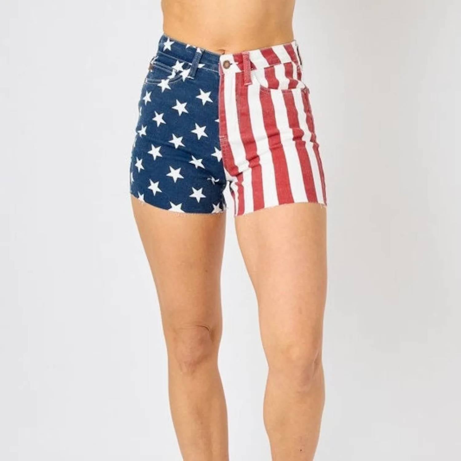 Judy Blue - High-waist American Flag Fray Hem Shorts