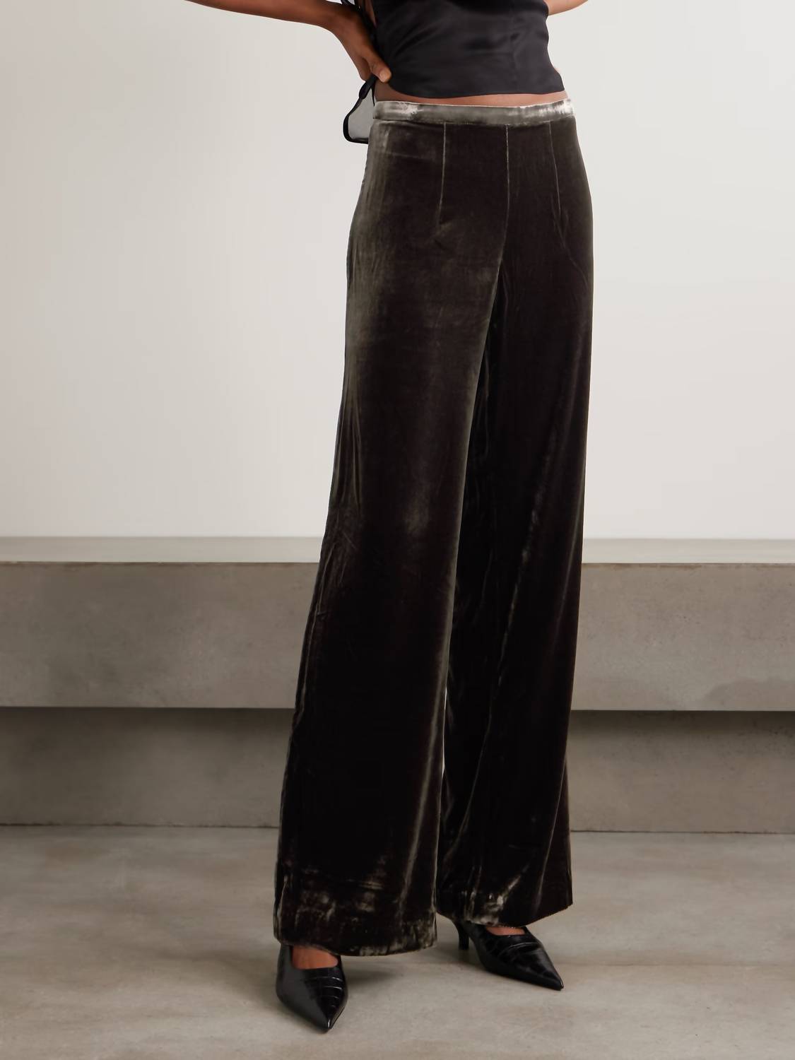 Le Kasha San Polo Velvet Wide-leg Pants in olive - women's pants
