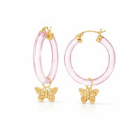 Gold & Honey - Women's Butterfly Charm Lucite Hoop Earrings
