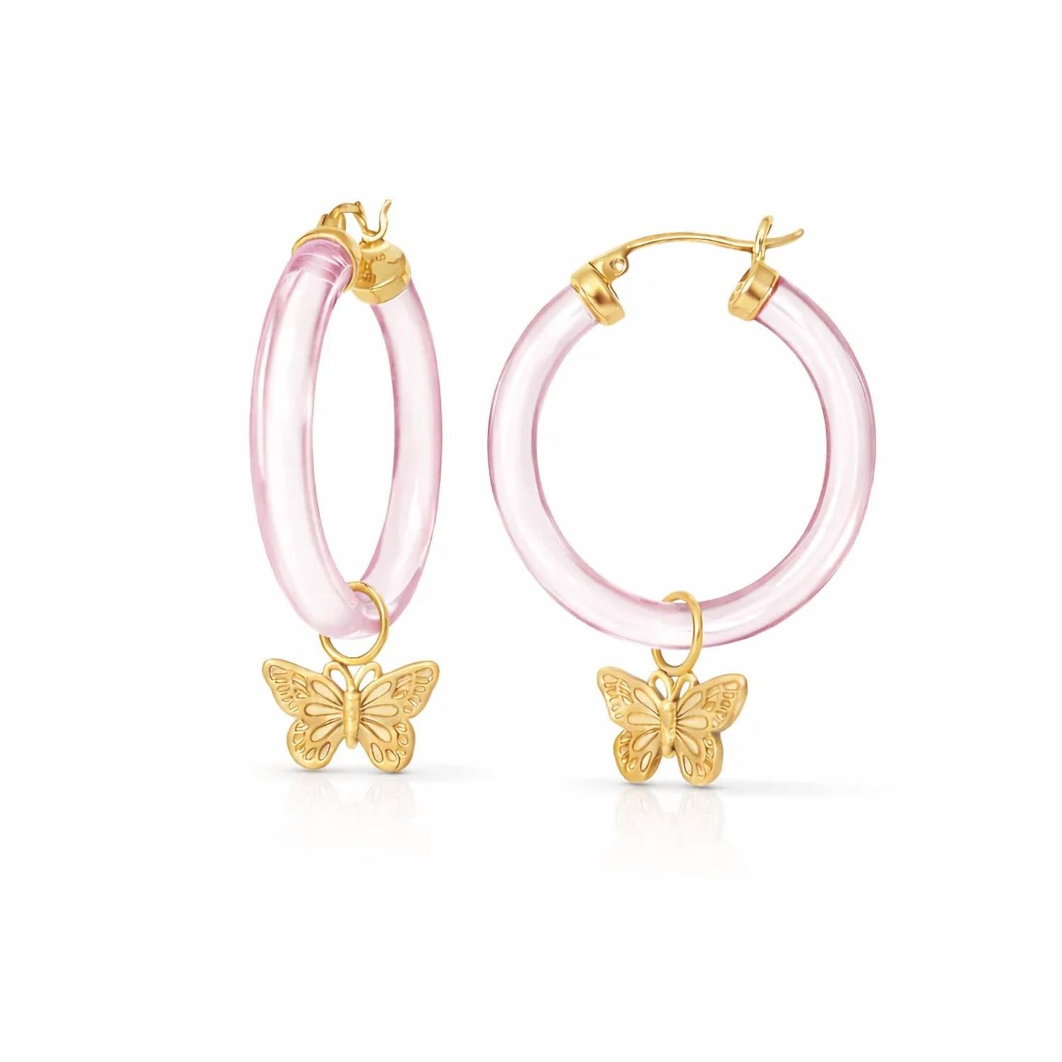 Gold & Honey - Women's Butterfly Charm Lucite Hoop Earrings