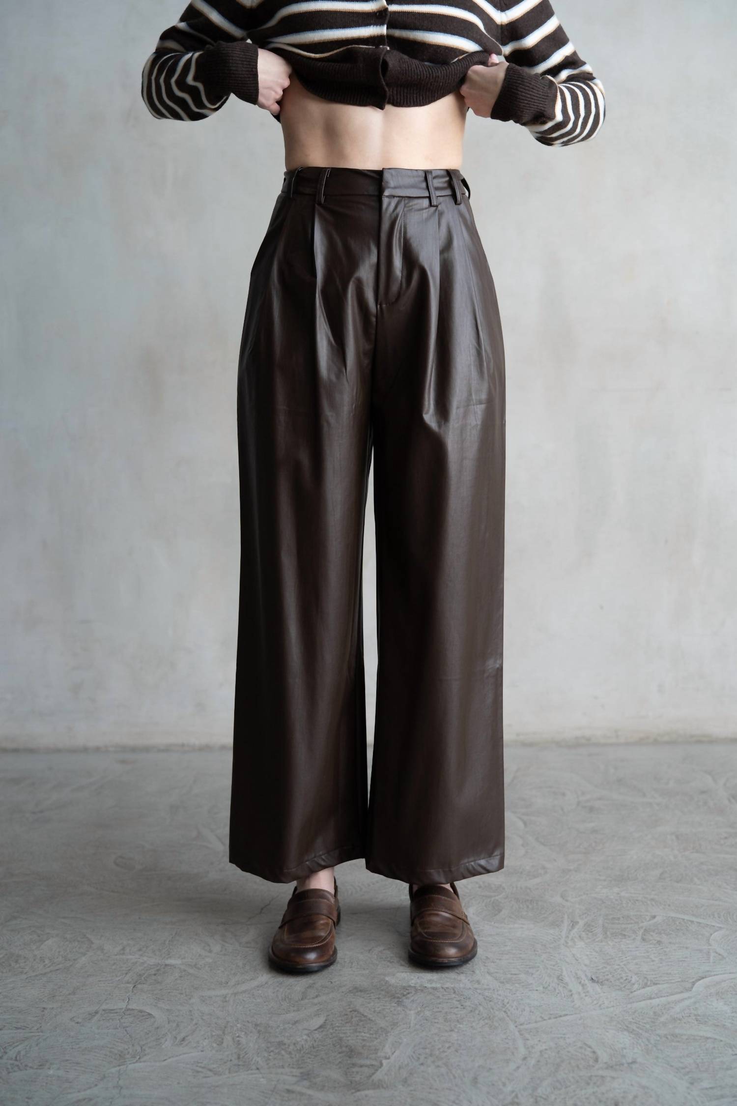 Elle Grey - Faux Leather Straight Pants