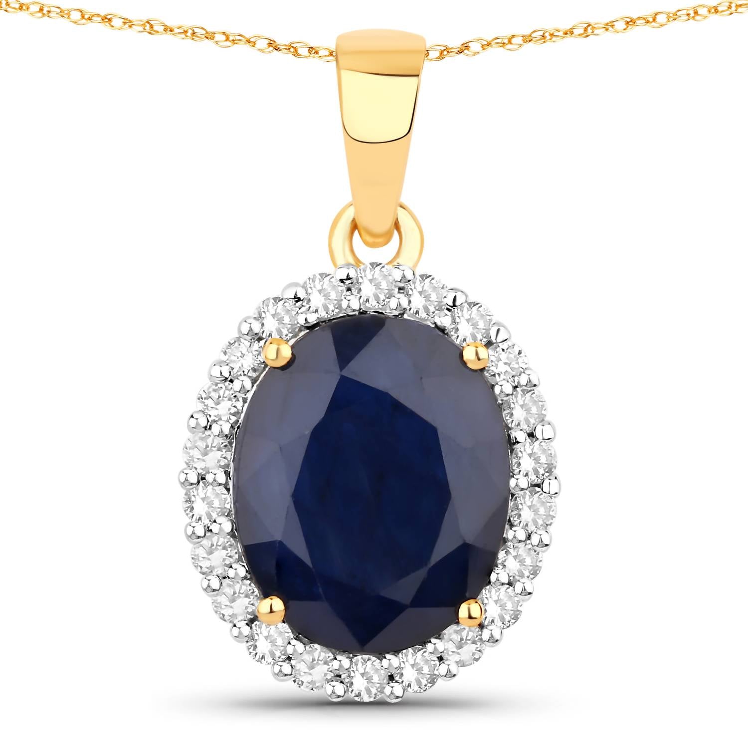 Diana M Jewels - Women's Oval Natural Blue Sapphire Pendant Necklace (4.63 Ct) - Statement With Diamond Accents