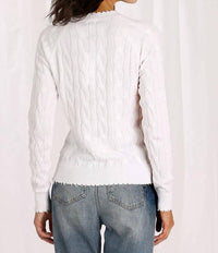 Minnie Rose - Cotton Cable Crewneck Frayed Edges Sweater