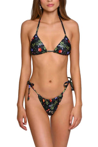 Hutch - Women's Floral Shimmer Ruched High Waist String Swimsuit