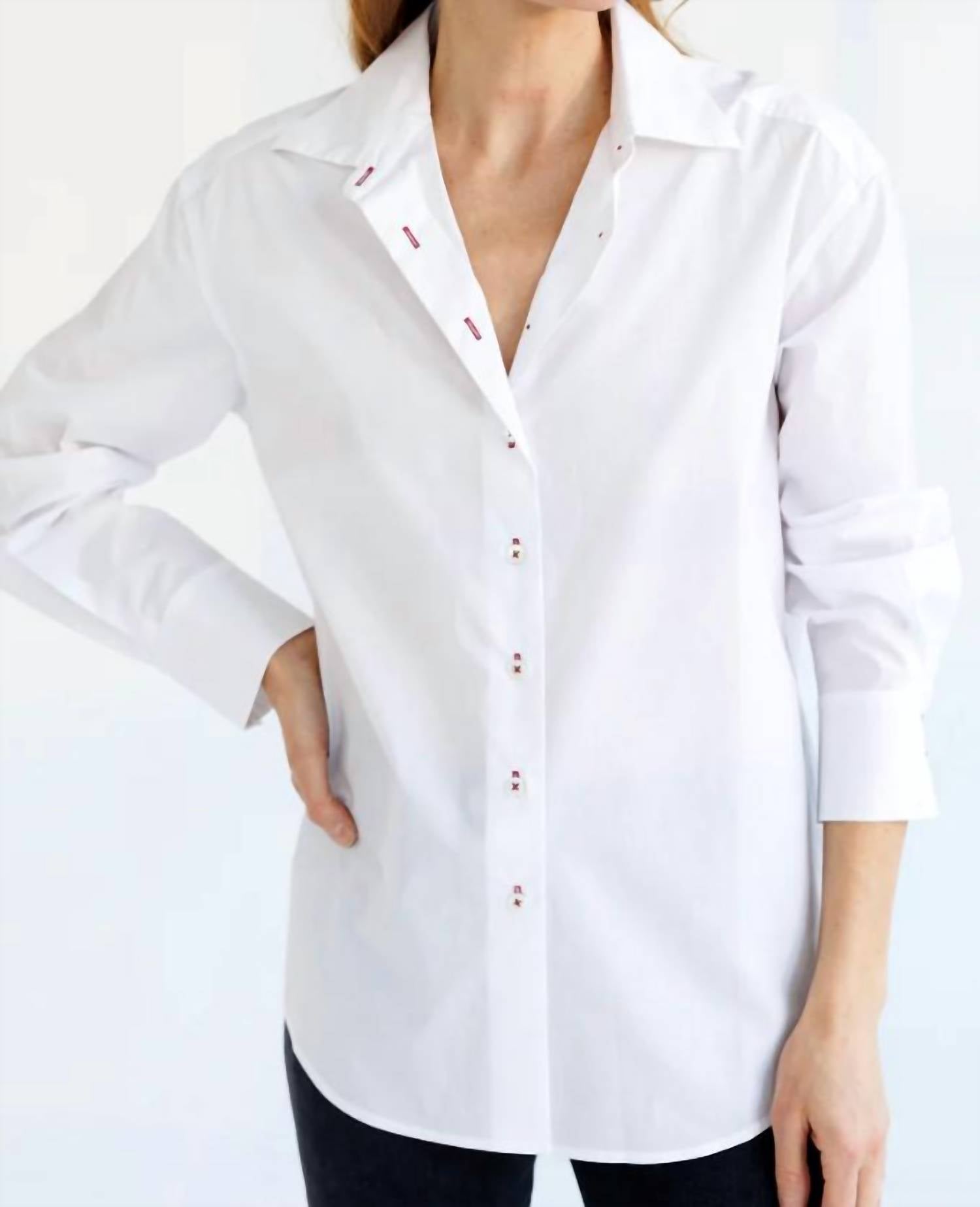 Go by Go Silk Classic Crisp Really Shirt in white - women's long sleeve top - detail view