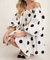 Glam - Off Shoulder Polka Dot Mini Dress