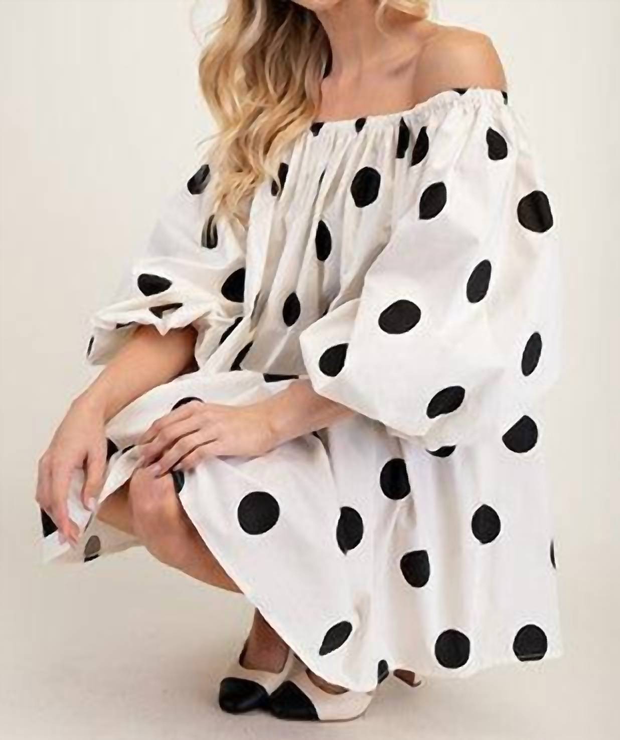 Glam - Off Shoulder Polka Dot Mini Dress
