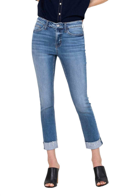 Risen - Mid Rise Cuffed Straight Jeans