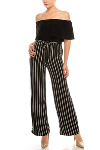 Bebe - Off-the-shoulder Striped Pants Jumpsuit