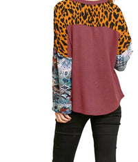 Umgee - Animal & Aztec Waffle Knit Top