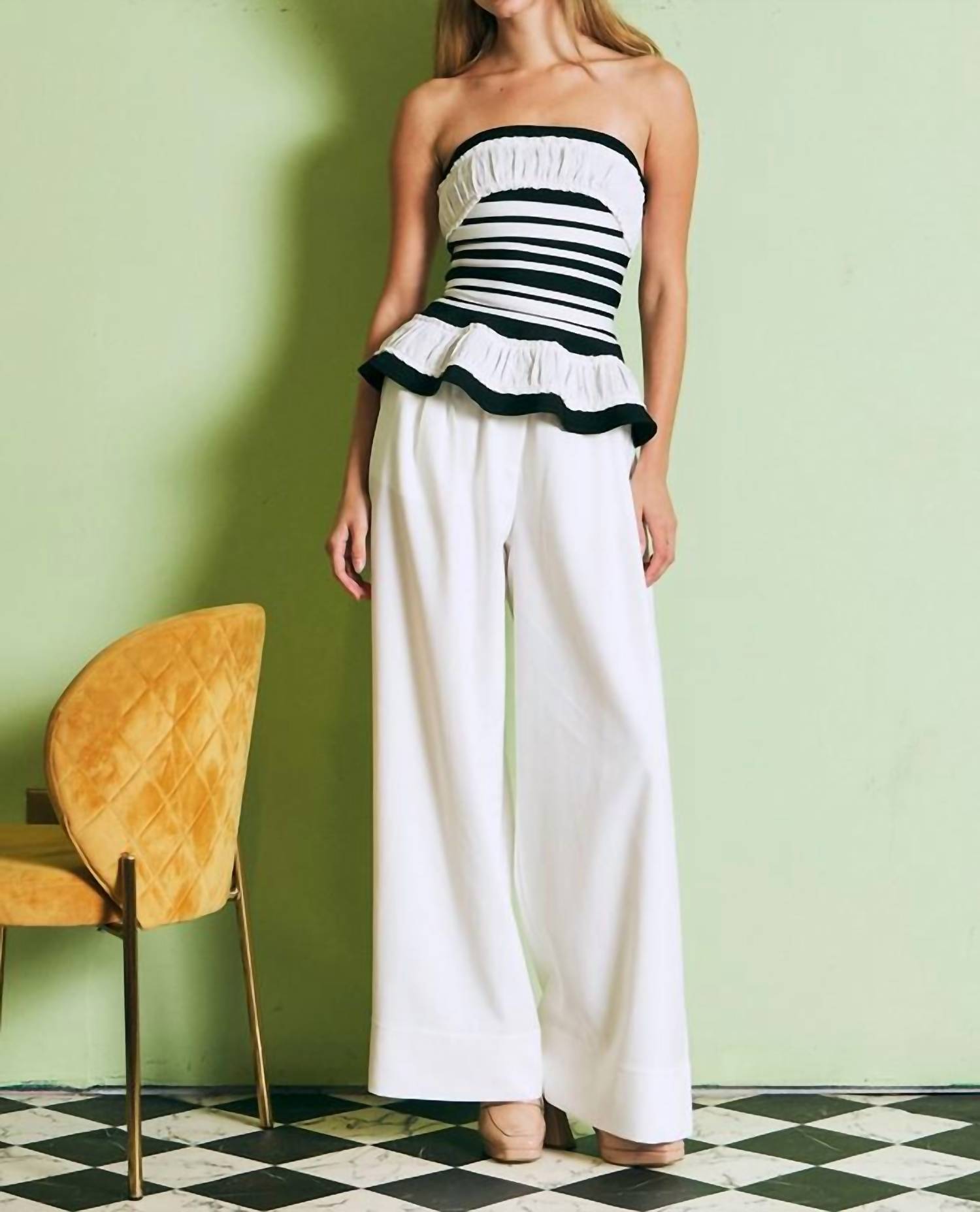 Rivir - Valentina Sculpted Corset Bandage Stripe Peplum Top