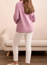 TRIBAL Eloise Embroidered Sleeve Sweater in pink - women's sweater - detail view