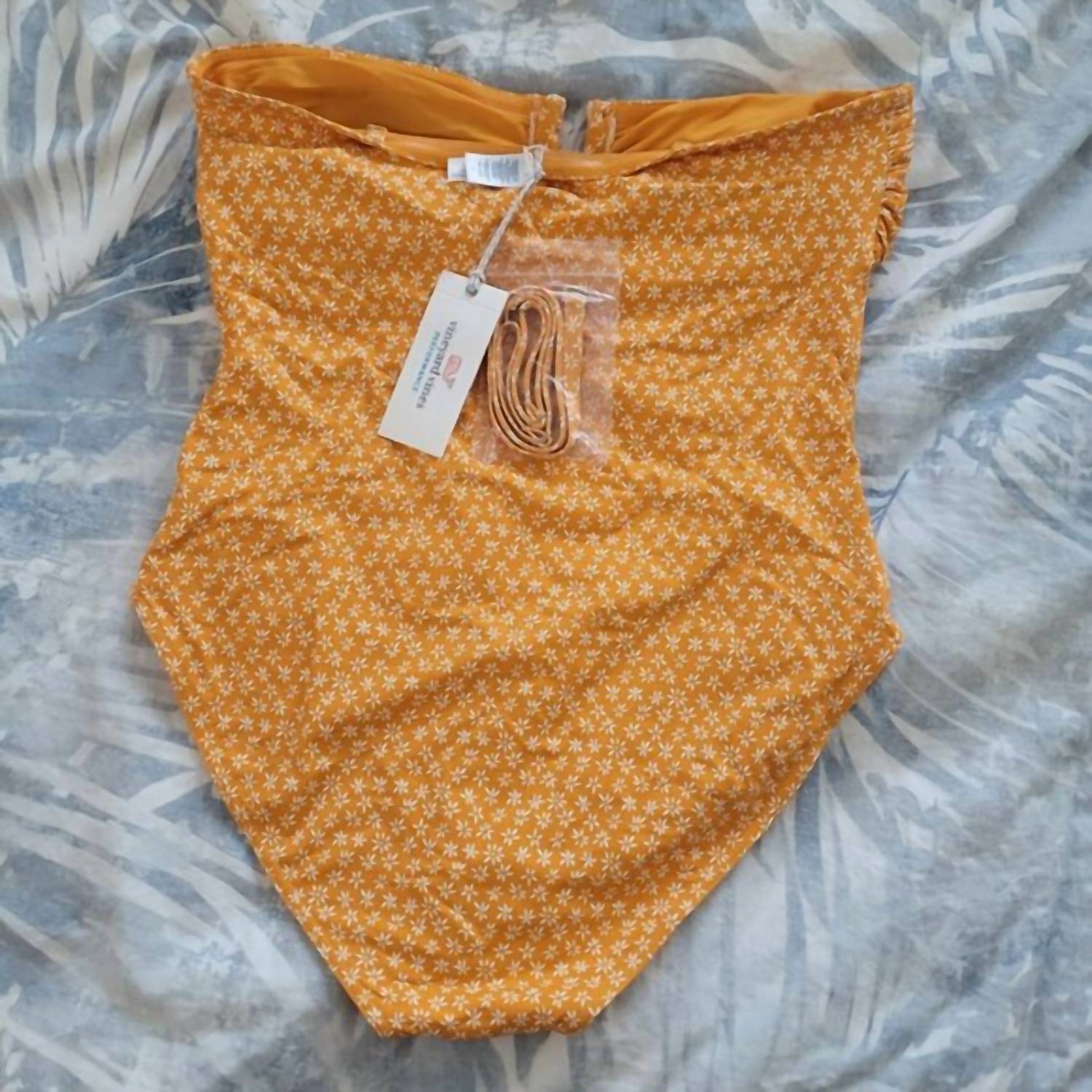 vineyard vines Women's Strapless One-piece Swimsuit in floral apricot - women's swimwear - detail view