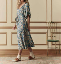 THE GREAT. The Fairground Dress in blue scattered bloom - women's dress - detail view