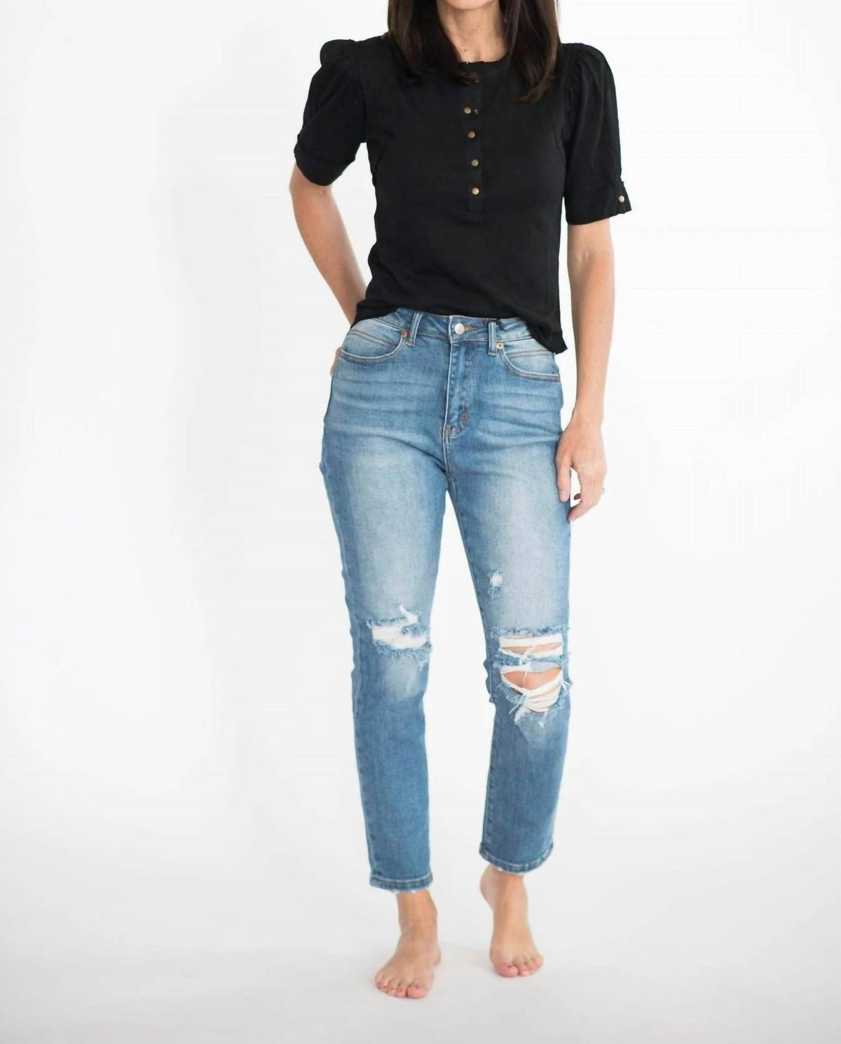 Tea N Rose - Benett High Rise Cropped Mom Jeans