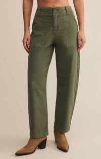 Z Supply Twill Barrel Leg Pants in olive - women's pants - view 4
