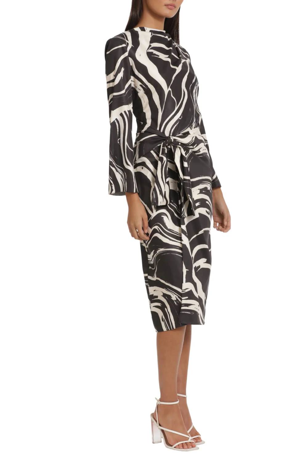 Donna Morgan - Tied Waist Marble Print Midi Dress