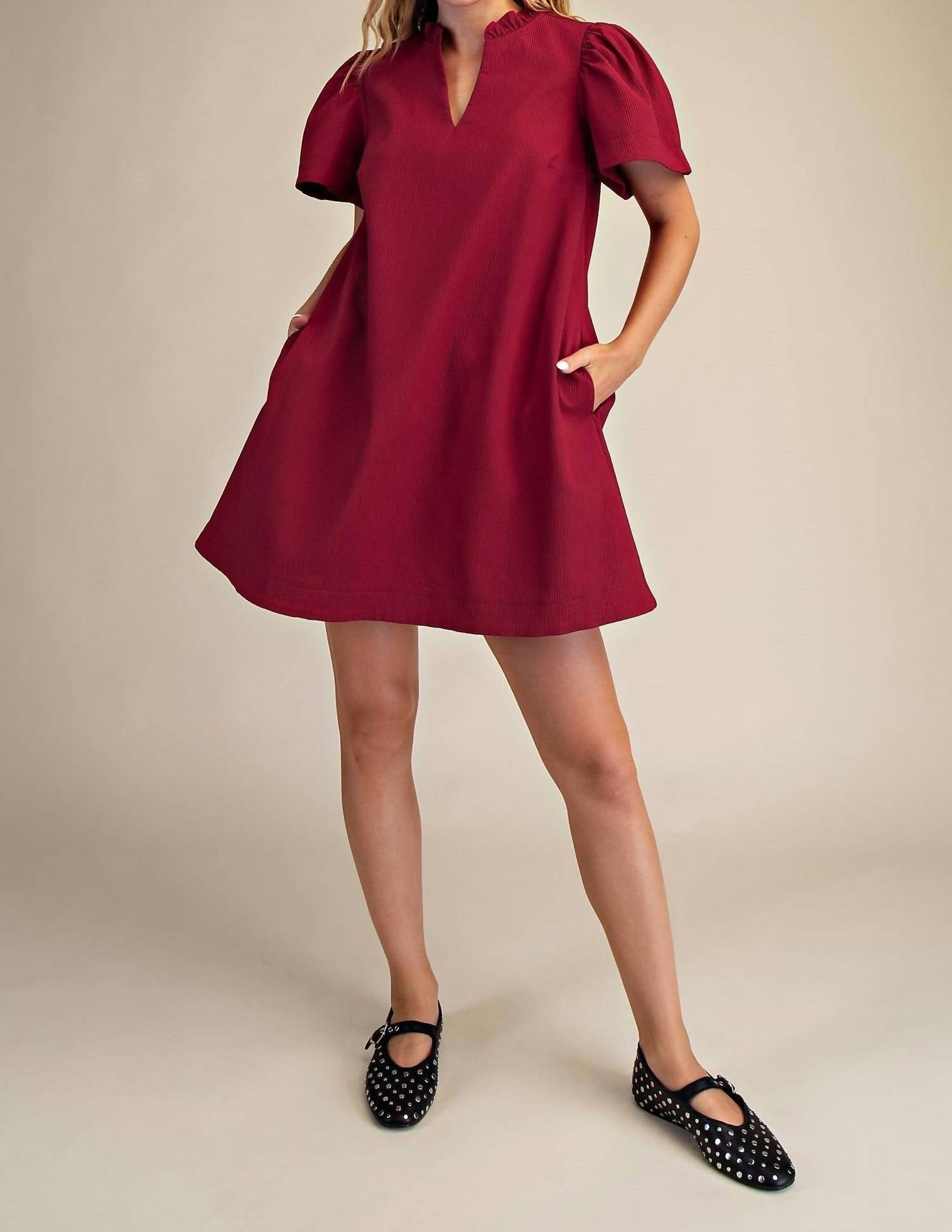 Style Usa - Ruffle V-neck Mini Dress