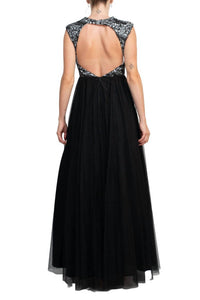 Aidan Mattox - Floral Open Back Embroidered Bodice Ruched Mesh Dress