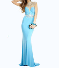 Alyce Paris - Long jersey knit pearls rhinestone Dress
