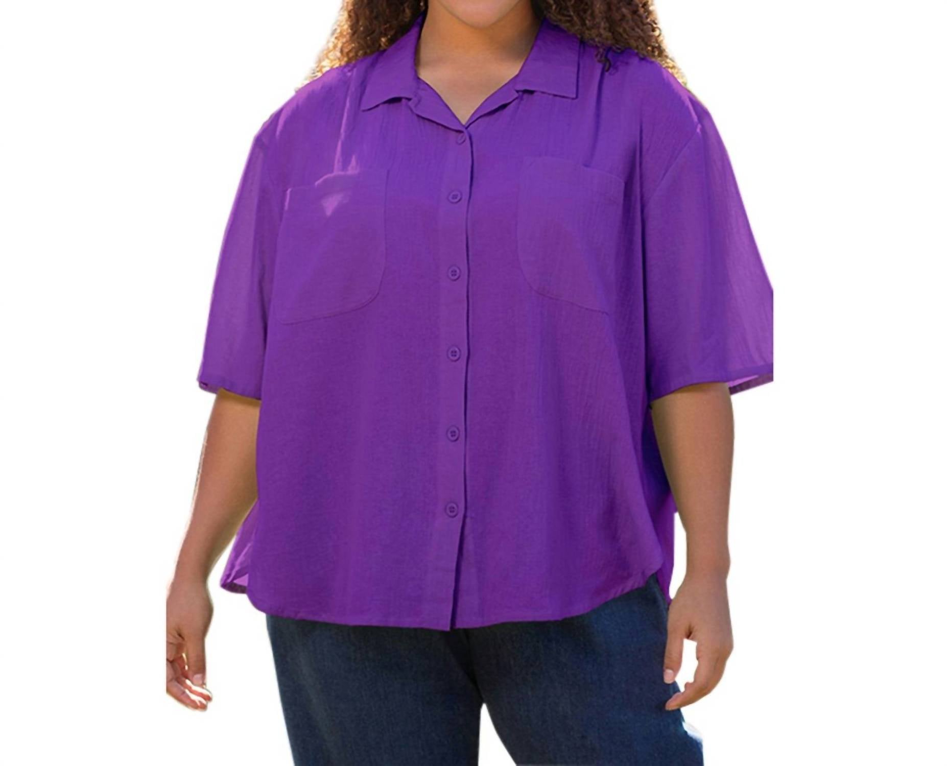 On The Plus Side - Cotton Short Sleeve Collar Shirt - Plus