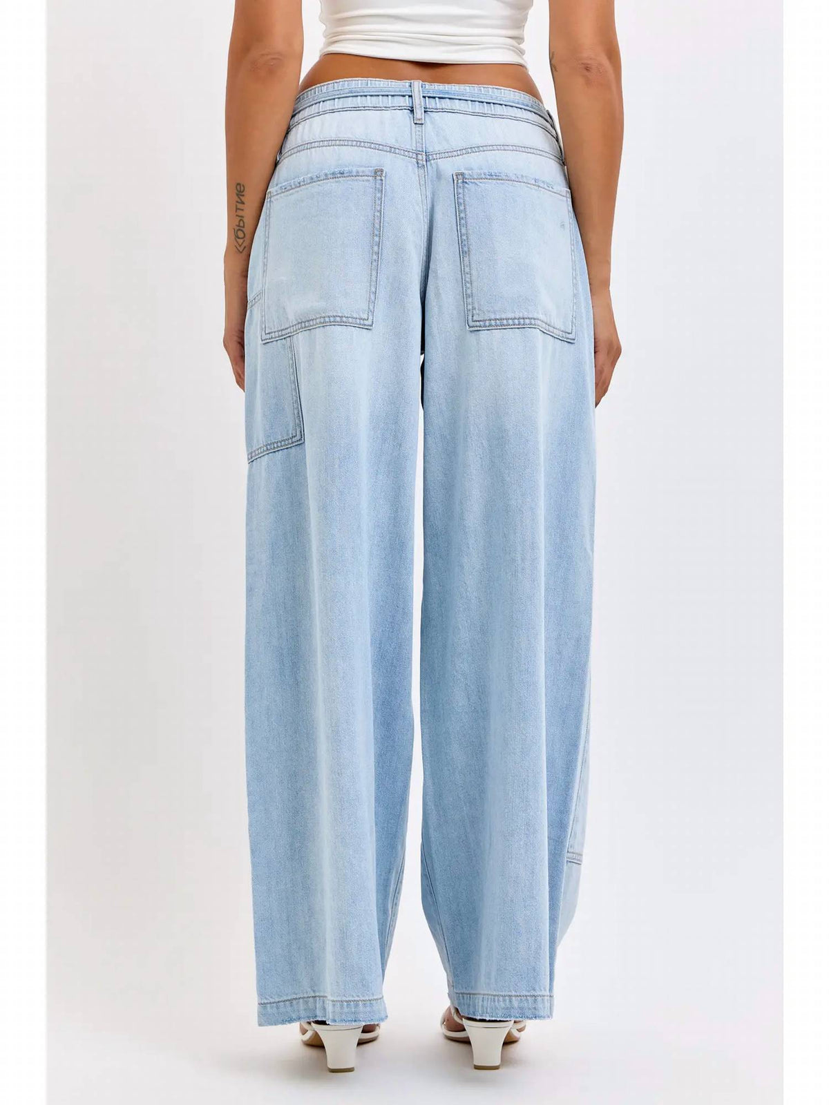 Hidden - Drawstring Utility Pocket Wide Leg Jeans