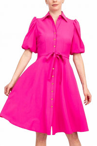 Sharagano - Collared Short Sleeve Button Front Dress With Pockets