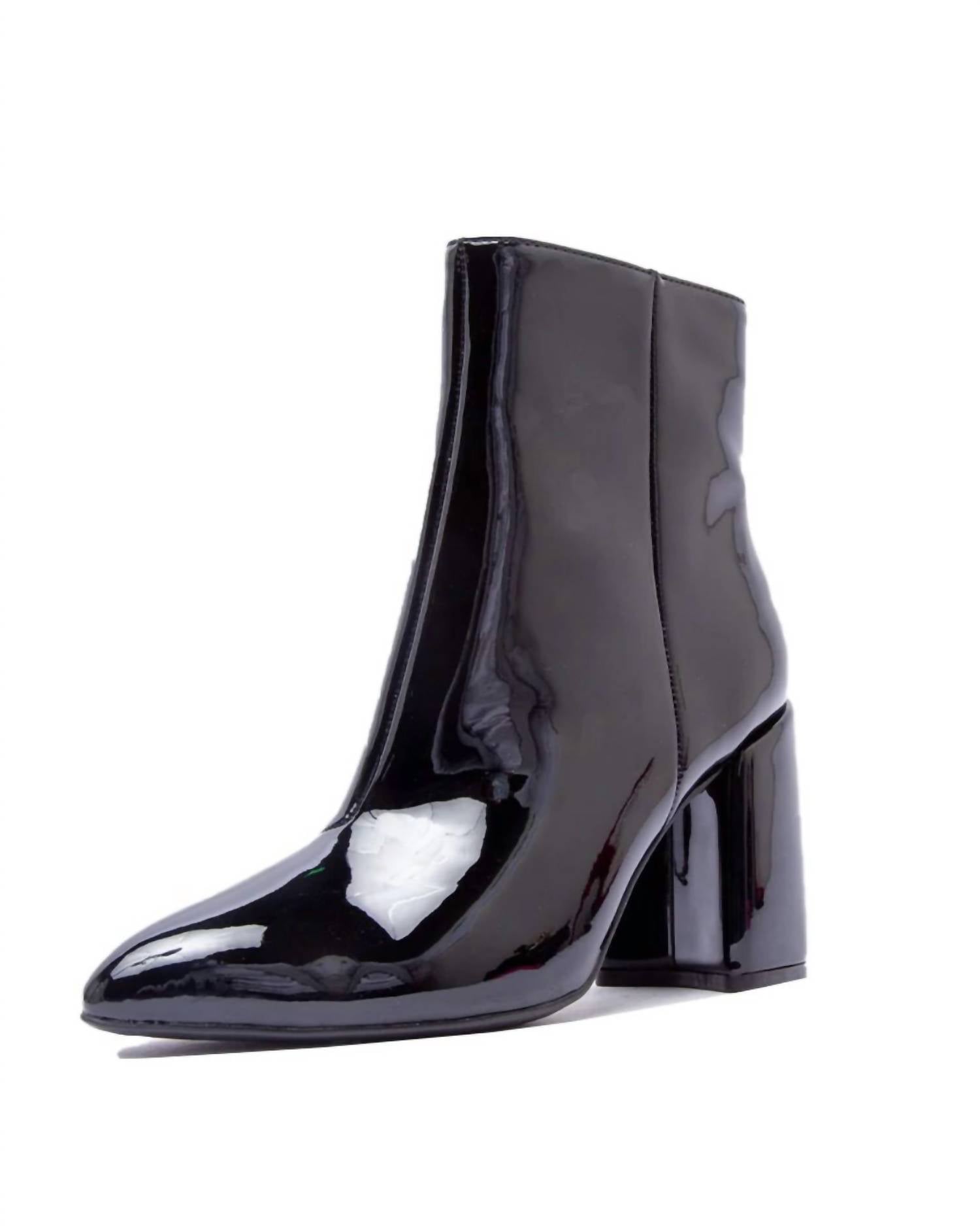 Qupid Women's Mod Heeled Booties in black - women's shoe - detail view
