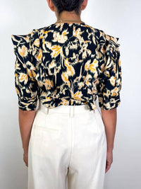 Ulla Johnson Carmen Short Sleeve Blouse in tourmaline - women's blouse - detail view