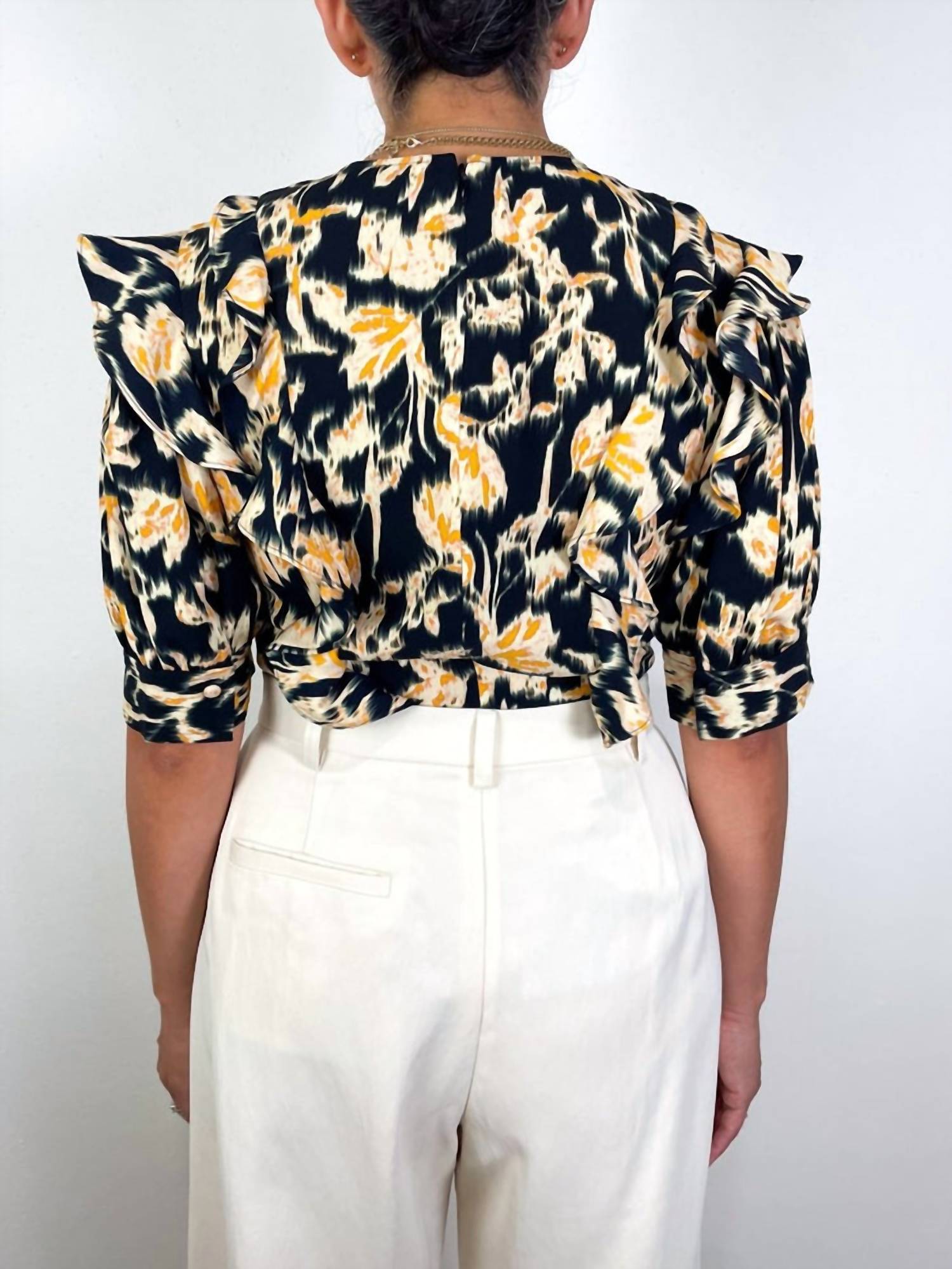 Ulla Johnson Carmen Short Sleeve Blouse in tourmaline - women's blouse - detail view