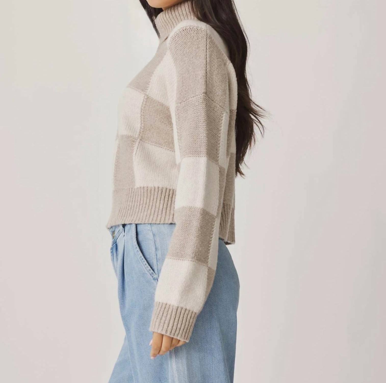 Splendid Thea Checkerblock Sweater in beige - women's sweater - detail view